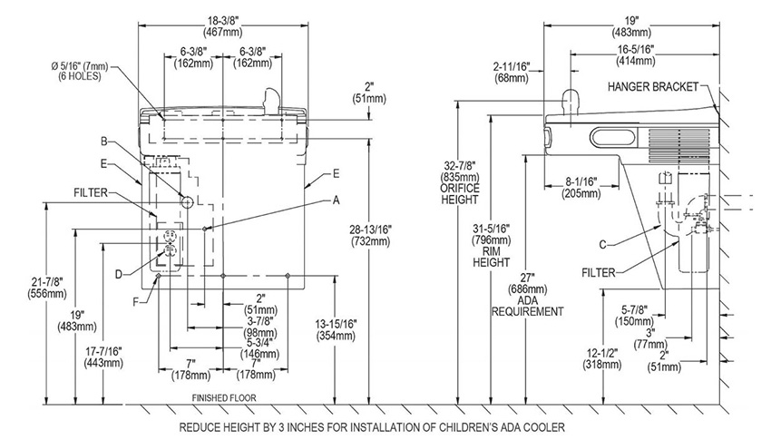 Measurement Diagram for Elkay LZSVR8S Cooler