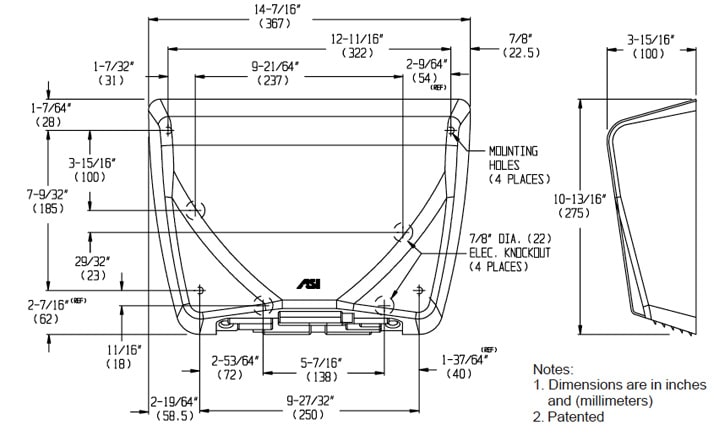 Measurement diagram for 10-0184 hand dryer