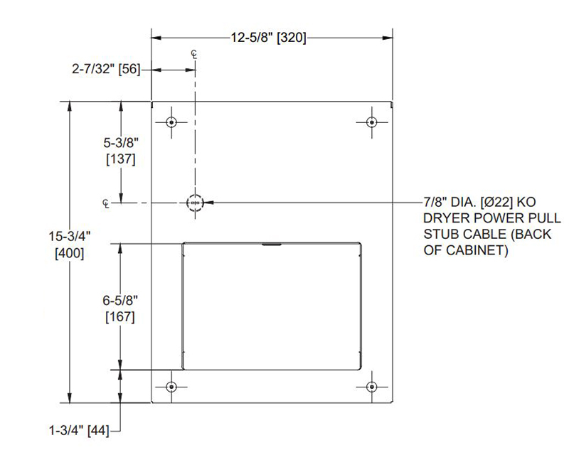 Measurement diagram for 10-0198-MH-1 hand dryer