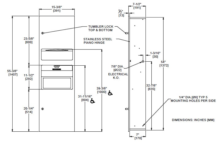 Measurement diagram for 10-64672-1 hand dryer