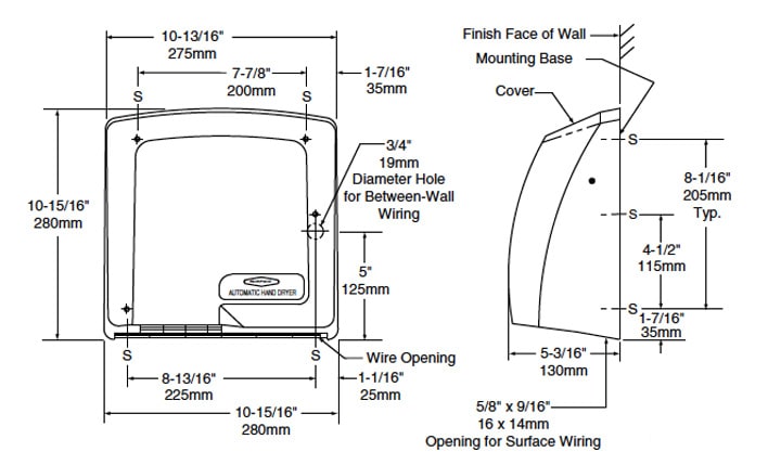 Measurements for B-710-120 Hand Dryer