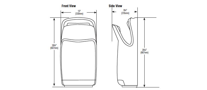 Measurement Diagram for Bradley 2921 Hand Dryer