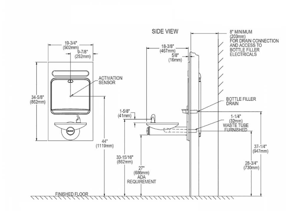 Measurement Diagram for Elkay EZWS-EDFPBM114K Drinking Fountain