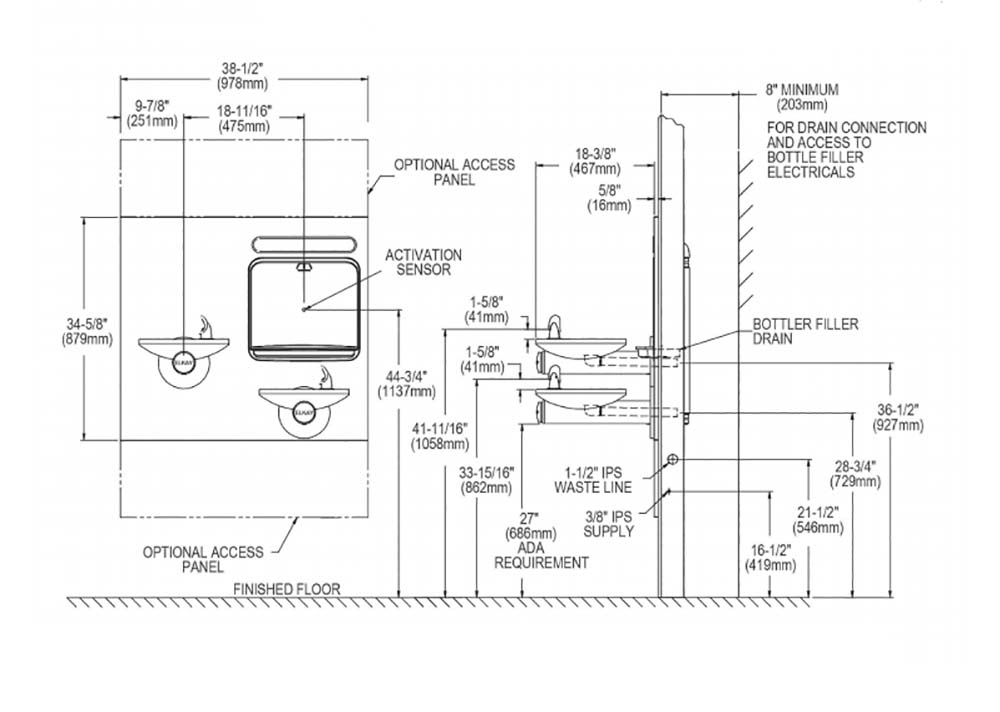 Measurement Diagram for Elkay EZWS-EDFPBM117K Drinking Fountain