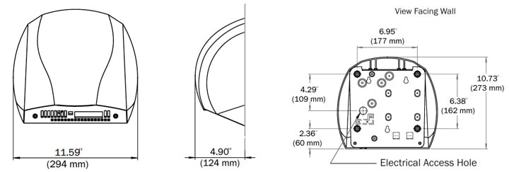 Overall dimensions for Electric-Aire LN Hand Dryer