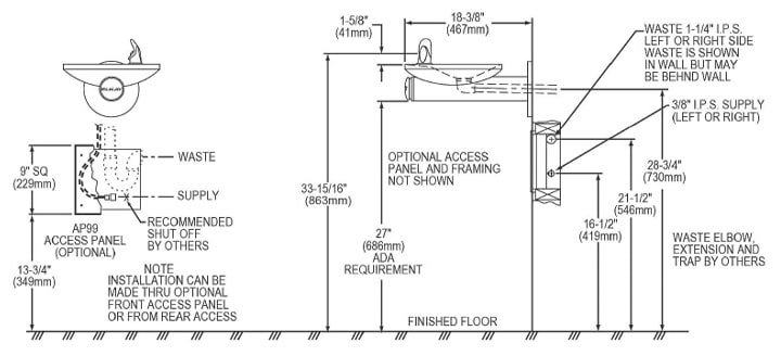 Measurement Diagram for Elkay EDFPBM114K Water Fountain
