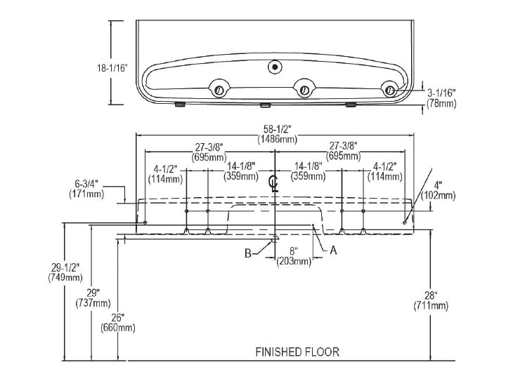 Measurement Diagram for Elkay EDFPBMV117C Water Fountain
