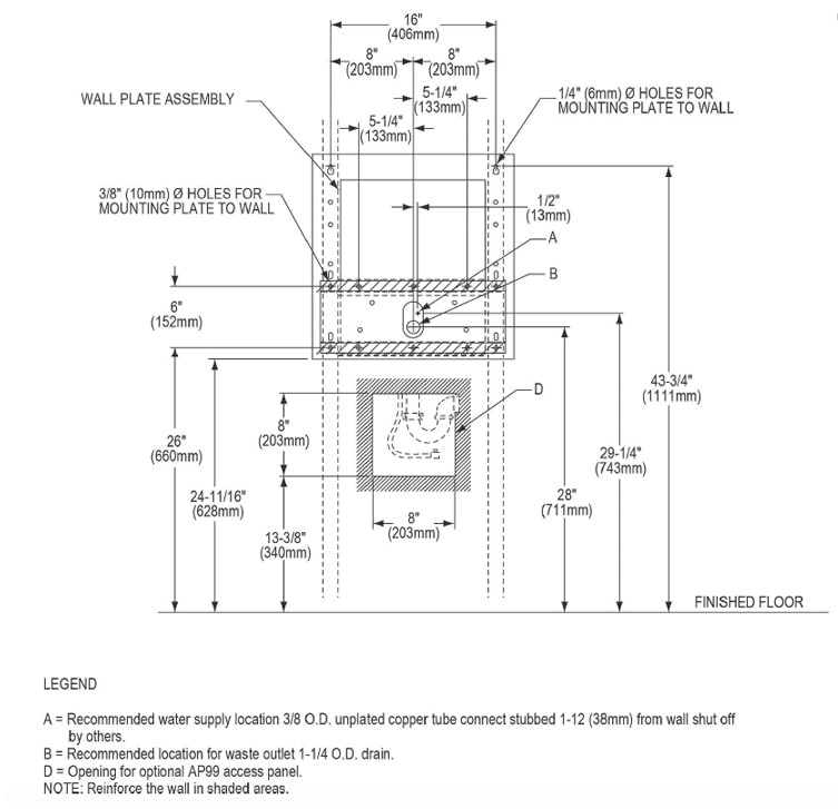 Measurement Diagram for Elkay EHWM14C Fountain