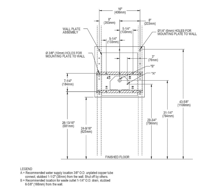 Measurement Diagram for Elkay EHWM214C Fountain