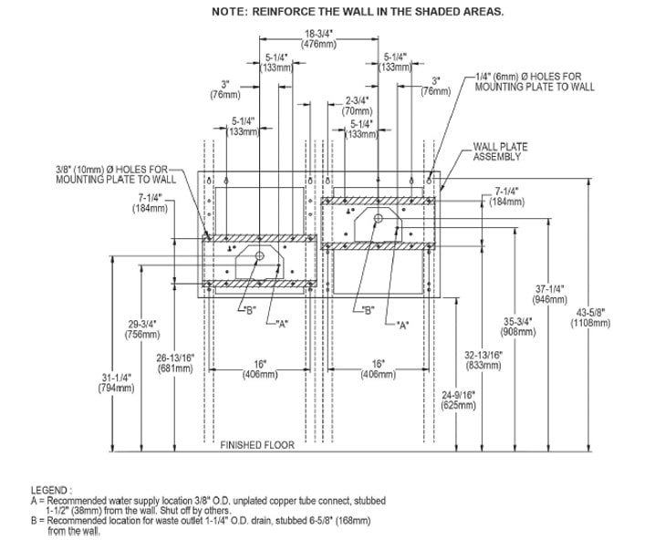 Measurement Diagram for Elkay EHWM217RAC Fountain
