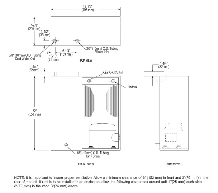 Measurement Diagram for Elkay ER101Y Chiller