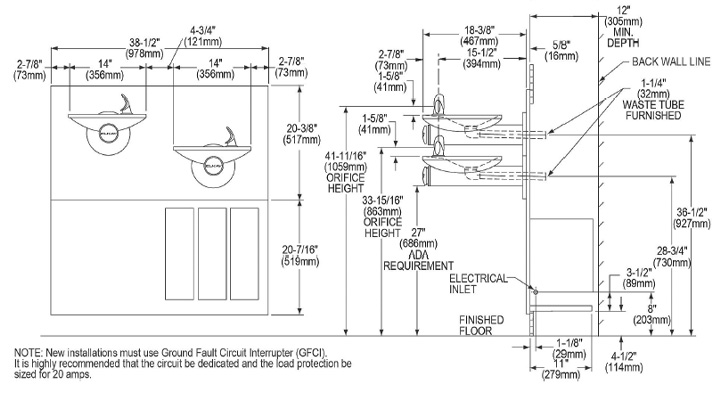 Measurement Diagram for Elkay ERPBM28K Cooler