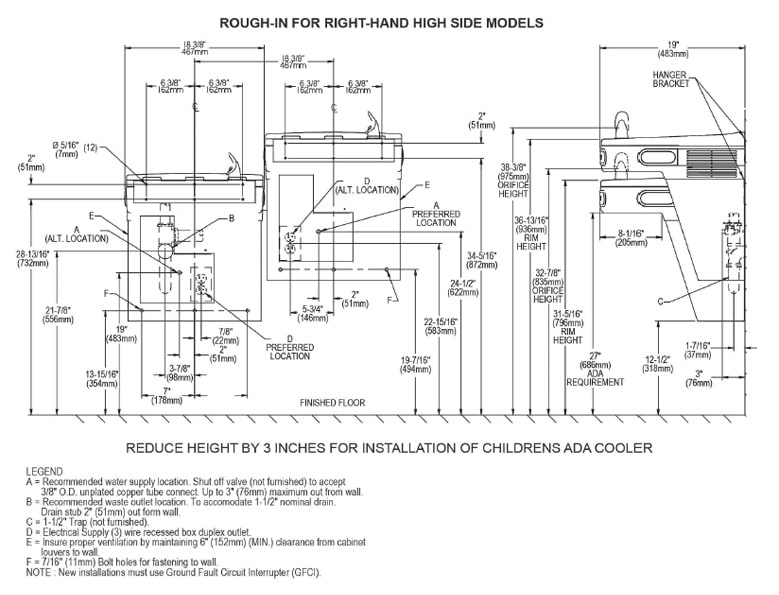 Measurement Diagram for Elkay EZSTLG8LC Cooler
