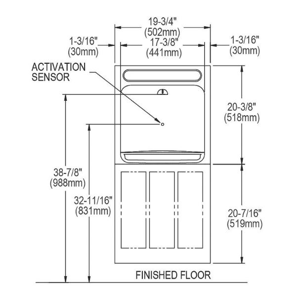 Measurement Diagram for Elkay EZWS8K Bottle Filling Station