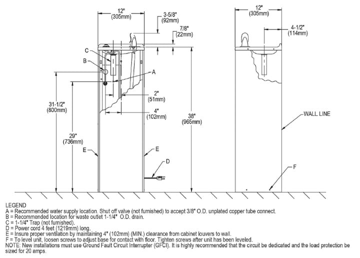 Measurement Diagram for Elkay FD7003S1Z Cooler