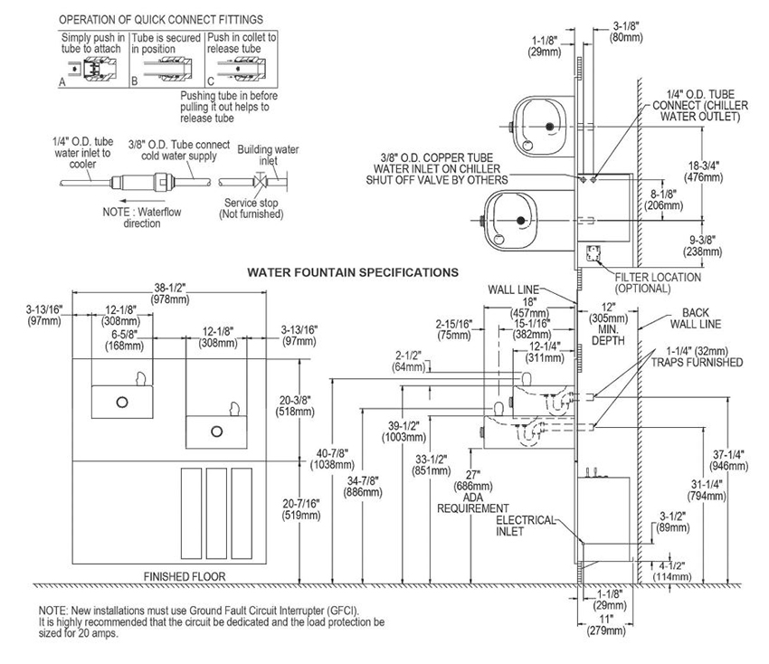 Measurement Diagram for Elkay HRF-SER
