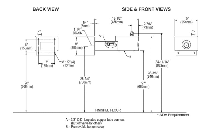 Measurement Diagram for Elkay LK4405BLU Fountain