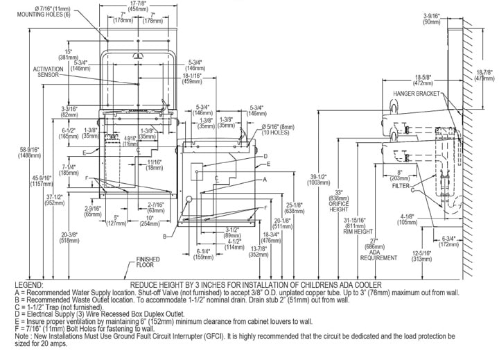 Measurement Diagram for Elkay LMABFTLDDWSSK Bottle Filling Station