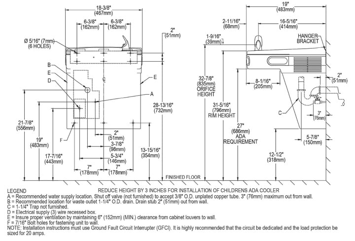 Measurement Diagram for Elkay LZSG8S Cooler