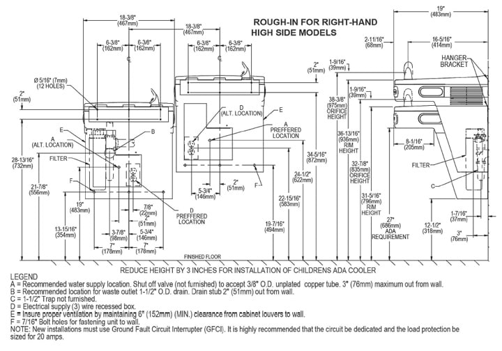 Measurement Diagram for Elkay LZSTL8SC Cooler
