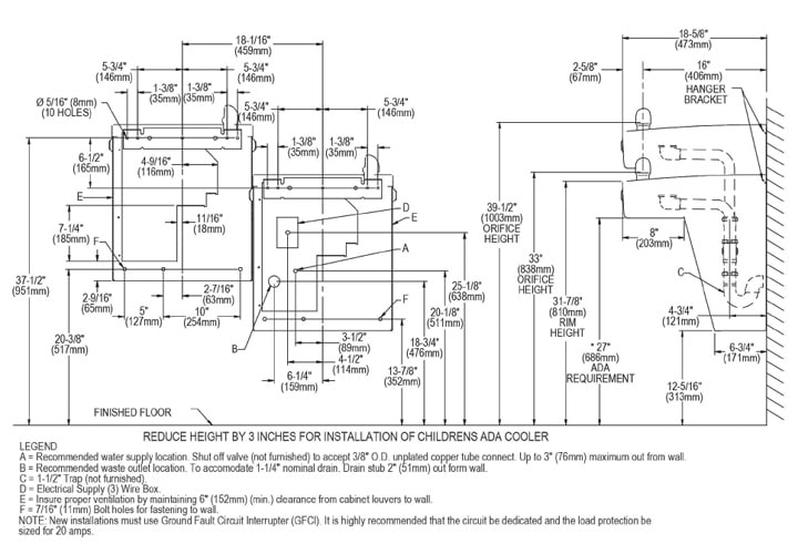 Measurement Diagram for Elkay VRCGRNTL8C Cooler