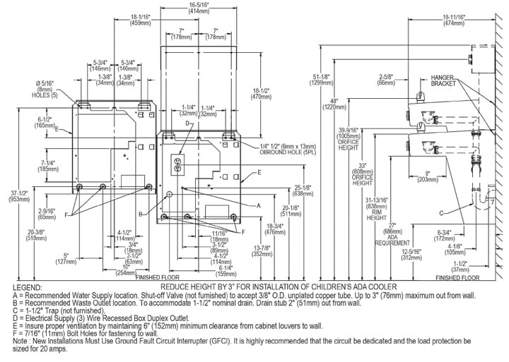 Measurement Diagram for Elkay VRCTLDDWSK Bottle Filling Station