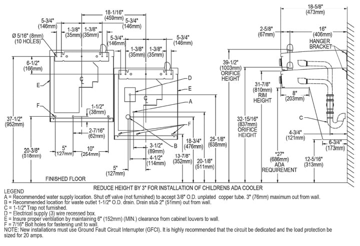 Measurement Diagram for Elkay VRCTLFR8SC Cooler