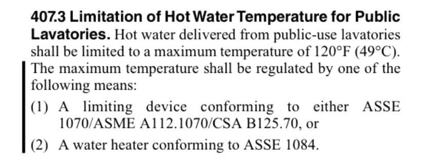 uniform plumbing code for tempered water