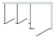 Right Corner Partition Layout with Extended ADA Right Corner Toilet Stall Layout with Extended ADA