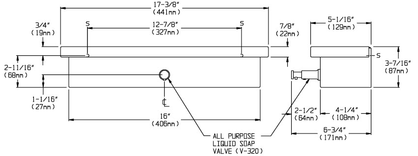 Measurements for ASI 10-0318 Soap Dispenser