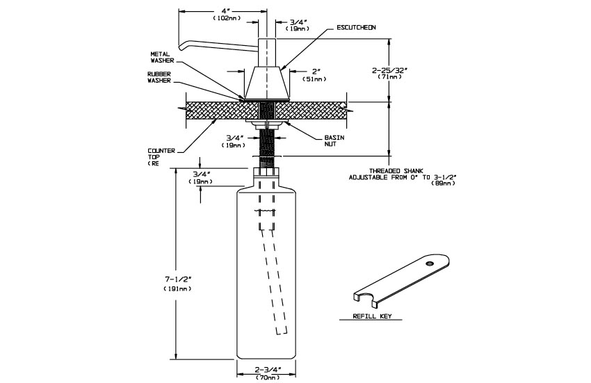 Measurements for ASI 10-0332-C Soap Dispenser