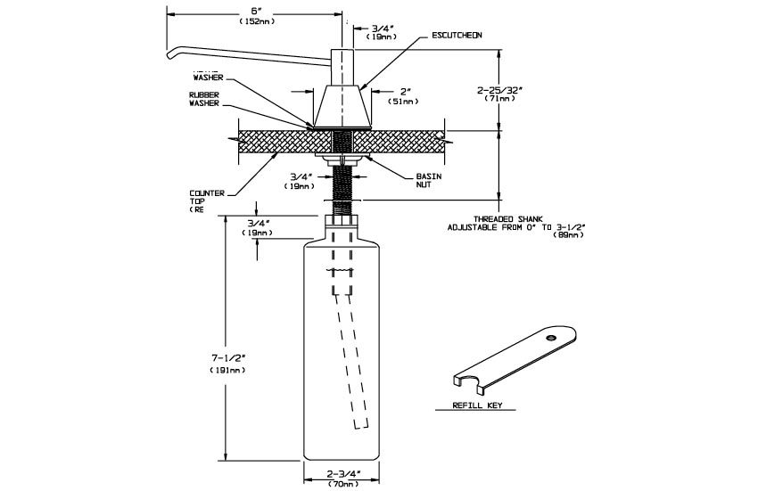 Measurements for ASI 10-0332-CD Soap Dispenser