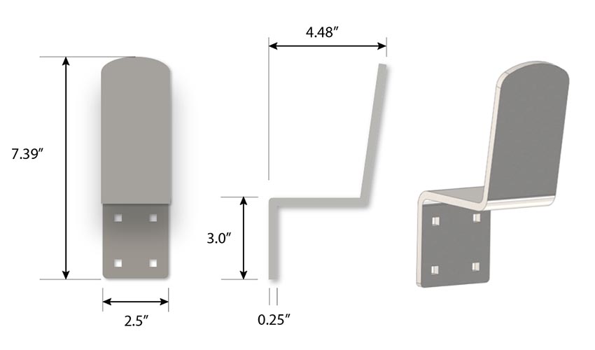 Dimensions for the ArmPull hands-free door opener
