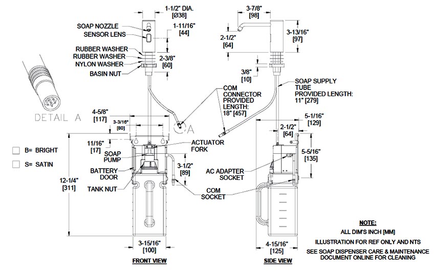 Measurements for ASI 0334 Soap Dispenser