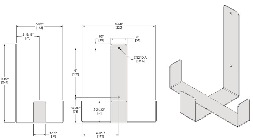 Measurements of ASI 10-0390-BR Soap Tank Bracket
