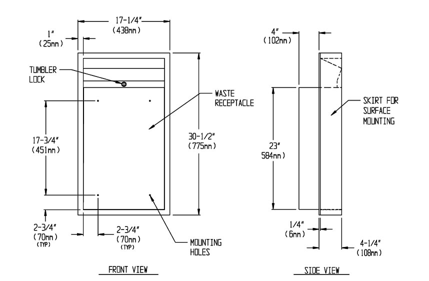 Measurements for ASI 10-0458-9 Waste Receptacle