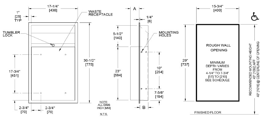 Measurements for ASI 10-0458 Waste Receptacle