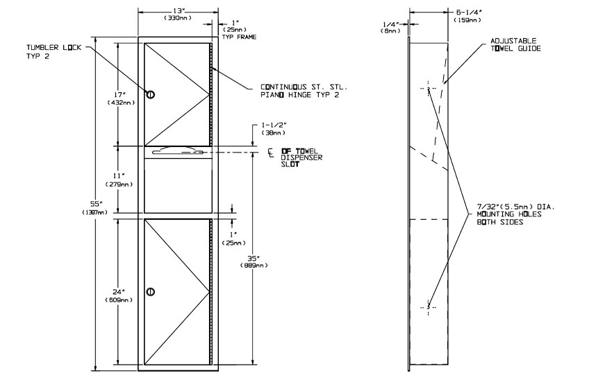 Measurements for ASI 10-0467 Paper Towel Dispenser