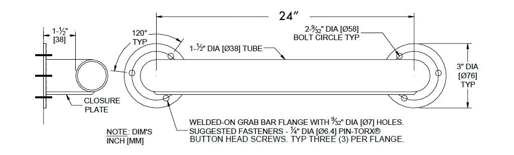 Measurements for ASI 10-165 Grab Bar