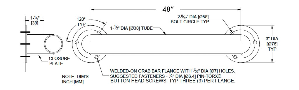 Measurements for ASI 10-169 Grab Bar