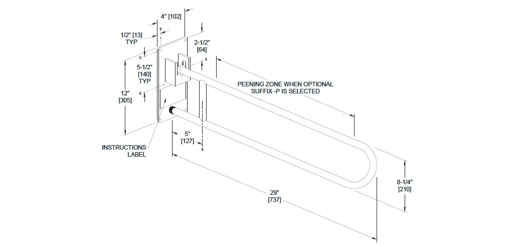 Measurements for ASI 10-3451 Grab Bar
