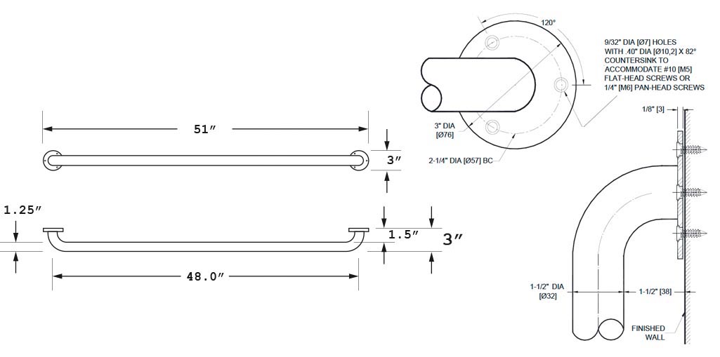 Measurements for ASI 10-3501-48 Grab Bar