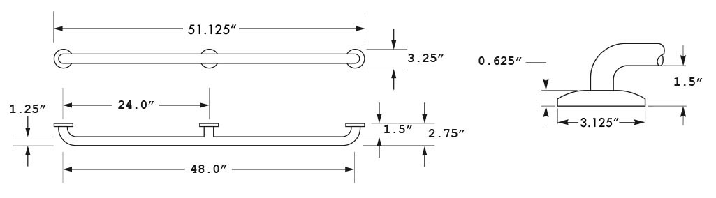 Measurements for ASI 10-3702-48P Grab Bar