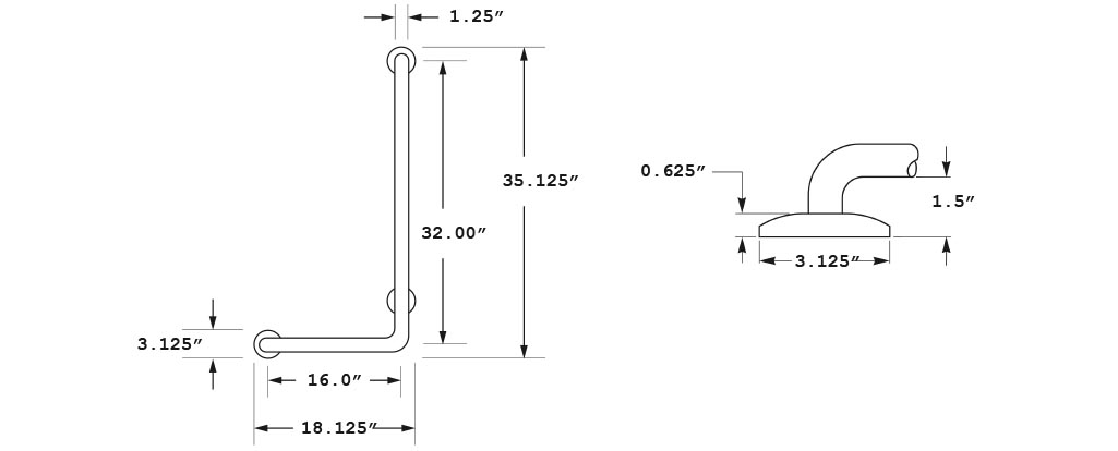 Measurements for ASI 10-3704-RP Grab Bar