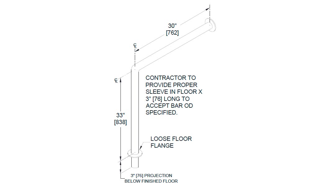 Measurements for ASI 10-3815-P Grab Bar
