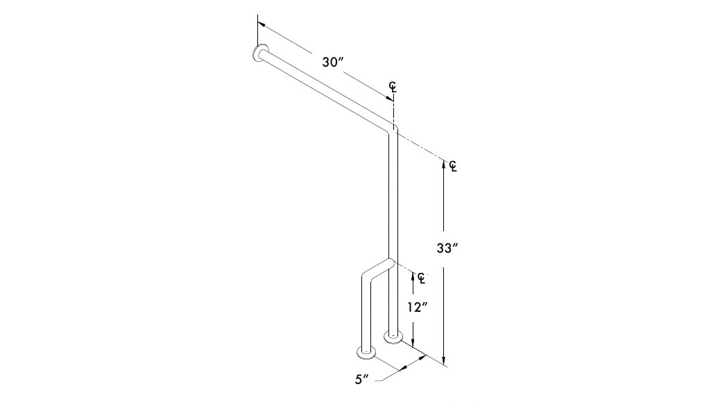 Measurements for ASI 10-3833-L Grab Bar