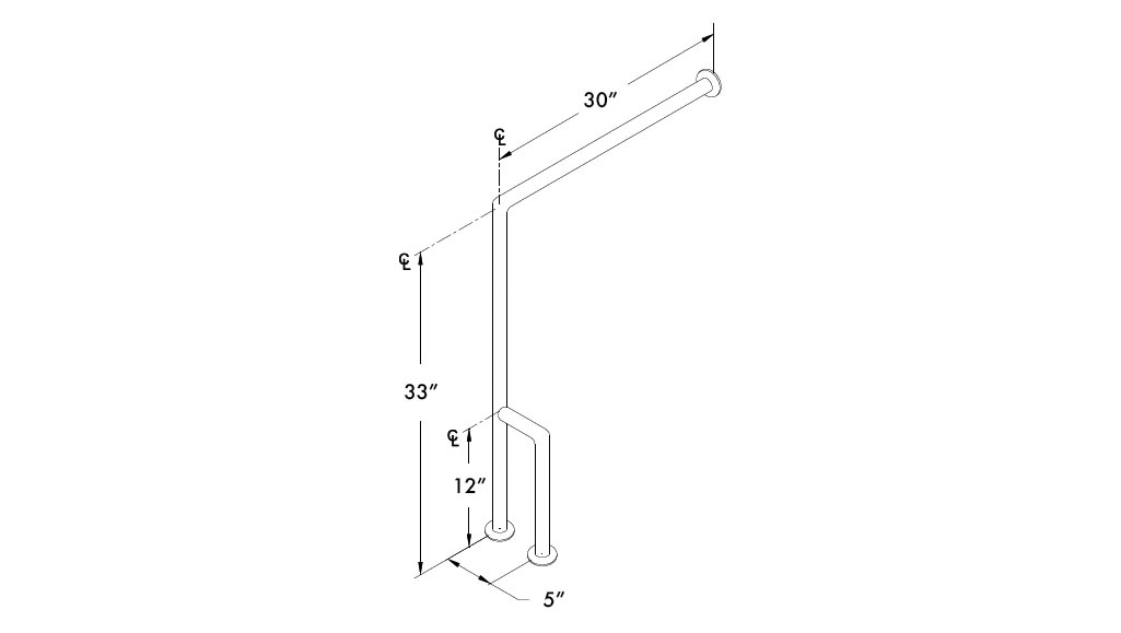 Measurements for ASI 10-3833-R Grab Bar