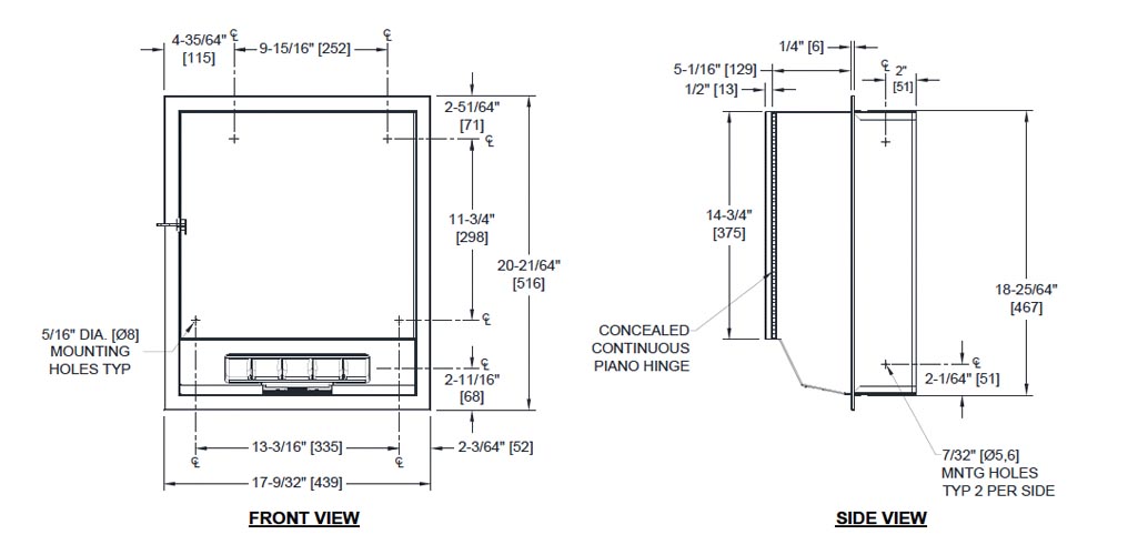 Measurements for ASI 10-68523A-4 Semi-Recessed Paper Towel Dispenser