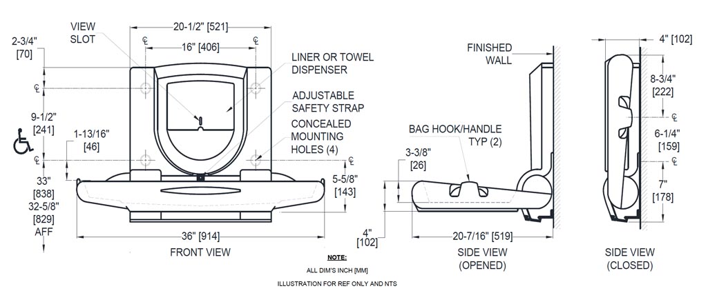 ASI 10-9012 Baby Changing Station Dimensions