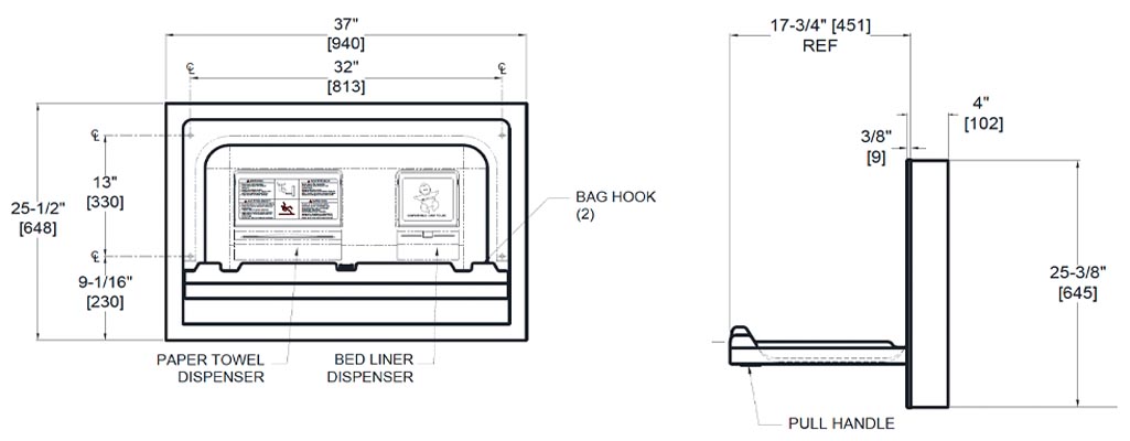 ASI 10-9013-9 Baby Changing Station Dimensions